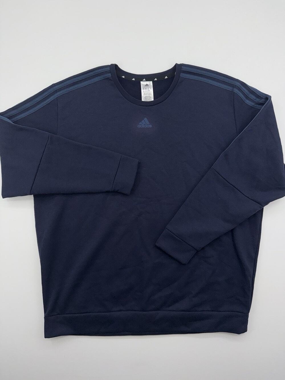Adidas Men’s Crew Neck Sweatshirt blue Long Sleeve 3 Stripes 2XL